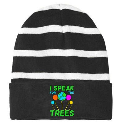 I Speak For Trees Planet Save Earth Day Graphic Striped Beanie with Solid Band