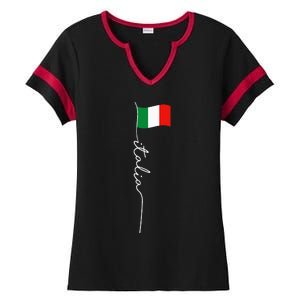 Italy Signature Flag Pole Elegant Patriotic Italian Flag Ladies Halftime Notch Neck Tee