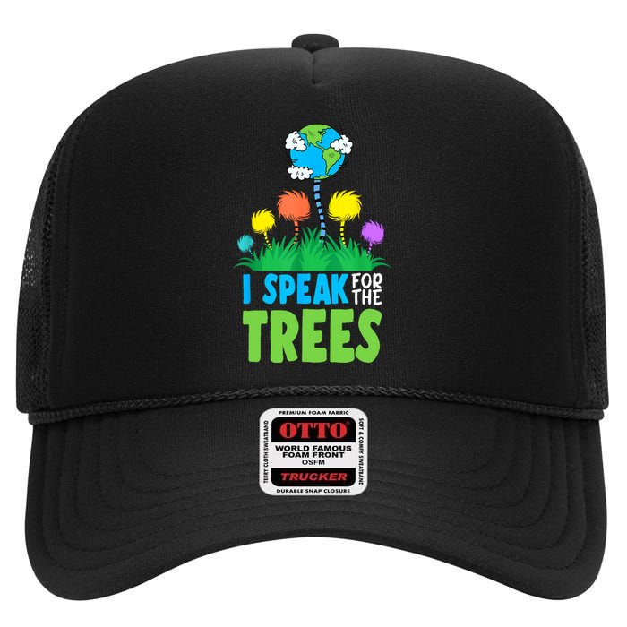 I Speak For Trees Earth Day Save Earth Inspiration Hippie High Crown Mesh Back Trucker Hat