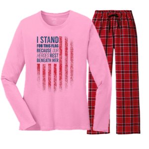 I Stand For This Flag Because Our Heroes Rest Beneath Her Women's Long Sleeve Flannel Pajama Set 