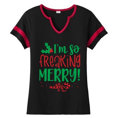 IM So Freaking Merry Funny Christmas Holiday Party Cool Gift Ladies Halftime Notch Neck Tee