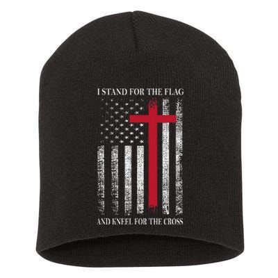 I Stand For The Flag And Kneel For The Cross USA Flag Short Acrylic Beanie