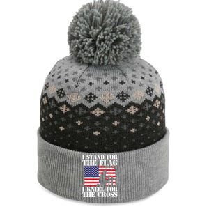 I Stand For The Flag I Kneel For The Cross 4th Of July Gift The Baniff Cuffed Pom Beanie