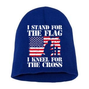 I Stand For The Flag I Kneel For The Cross 4th Of July Gift Short Acrylic Beanie