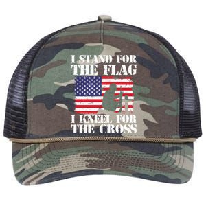 I Stand For The Flag I Kneel For The Cross 4th Of July Gift Retro Rope Trucker Hat Cap