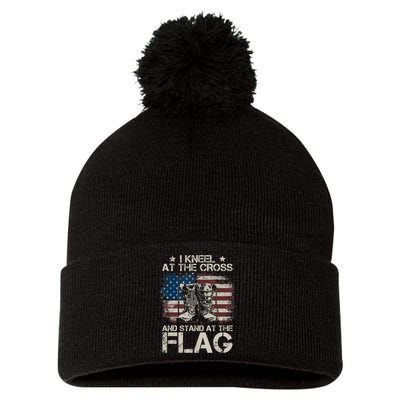 I Stand For The Flag And Kneel At The Cross America Pom Pom 12in Knit Beanie