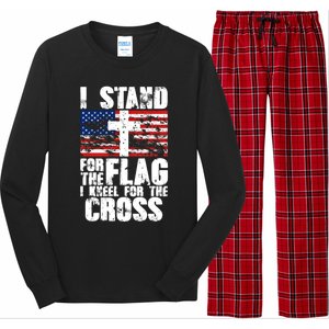 I Stand For The National Anthem Cross Us Flag Great Gift Long Sleeve Pajama Set