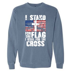 I Stand For The National Anthem Cross Us Flag Great Gift Garment-Dyed Sweatshirt