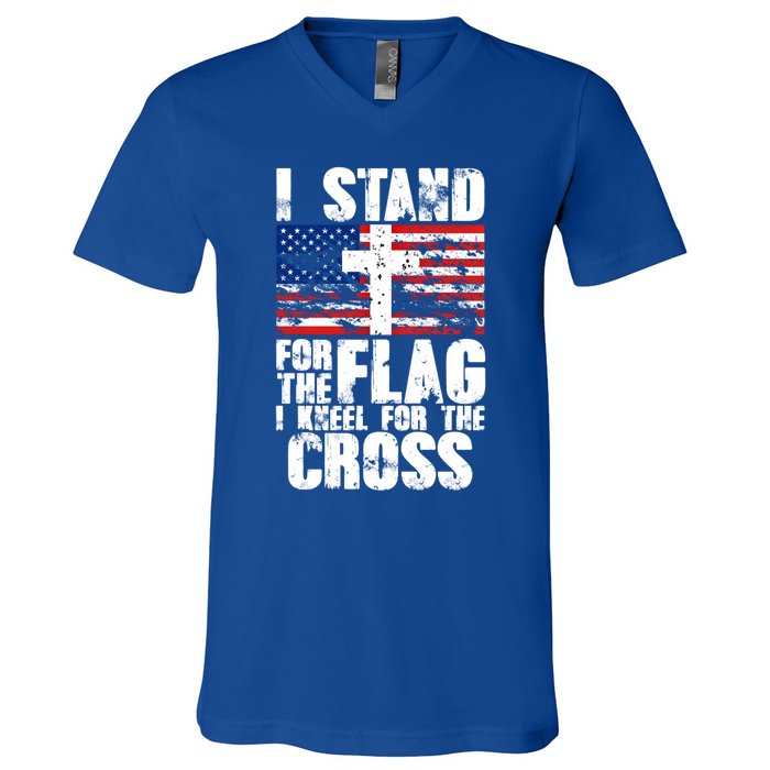 I Stand For The National Anthem Cross Us Flag Great Gift V-Neck T-Shirt