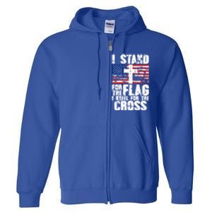 I Stand For The National Anthem Cross Us Flag Great Gift Full Zip Hoodie