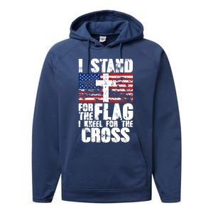 I Stand For The National Anthem Cross Us Flag Great Gift Performance Fleece Hoodie