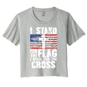 I Stand For The National Anthem Cross Us Flag Great Gift Women's Crop Top Tee