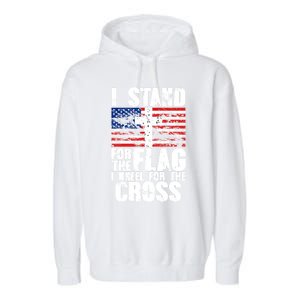 I Stand For The National Anthem Cross Us Flag Great Gift Garment-Dyed Fleece Hoodie