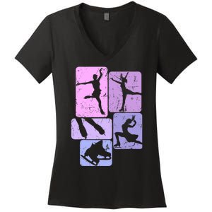 Ice Skating Figure Skater Girl Wo Women's V-Neck T-Shirt