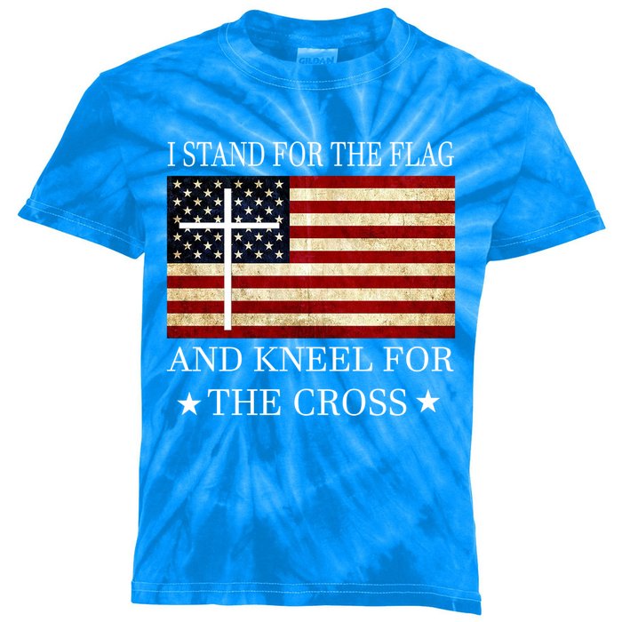 I Stand For The Flag And Kneel For The Cross Gift Kids Tie-Dye T-Shirt