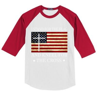 I Stand For The Flag And Kneel For The Cross Gift Kids Colorblock Raglan Jersey