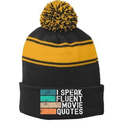 I Speak Fluent Movie Quotes Funny Sarcastic Movies Lovers Stripe Pom Pom Beanie