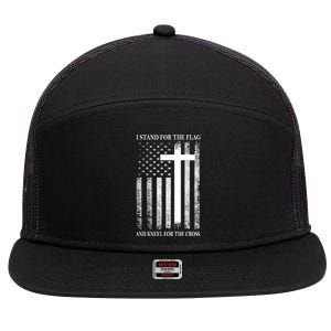 I Stand For The Flag And Kneel For The Cross Usa Flag 7 Panel Mesh Trucker Snapback Hat