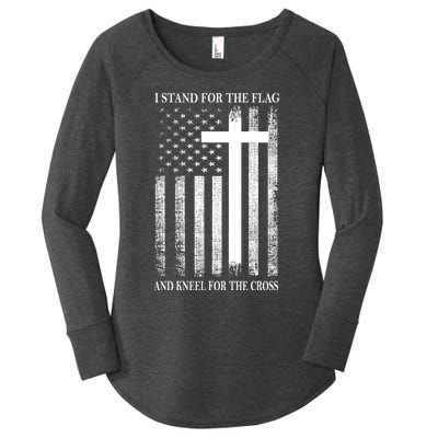 I Stand For The Flag And Kneel For The Cross Usa Flag Women's Perfect Tri Tunic Long Sleeve Shirt