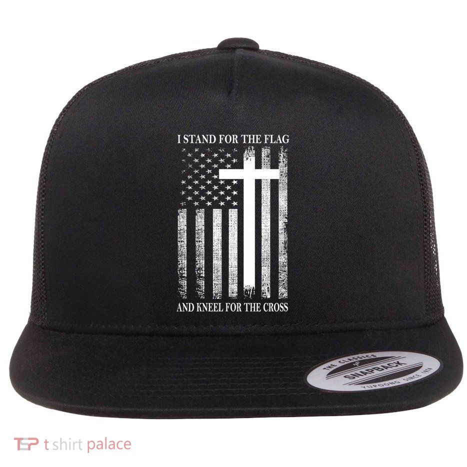 I Stand For The Flag And Kneel For The Cross Usa Flag Flat Bill Trucker Hat
