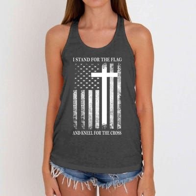 I Stand For The Flag And Kneel For The Cross Usa Flag Women's Knotted Racerback Tank