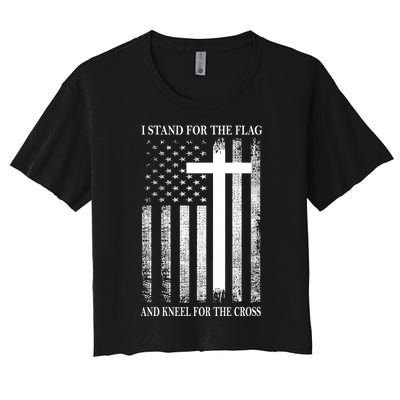 I Stand For The Flag And Kneel For The Cross Usa Flag Women's Crop Top Tee