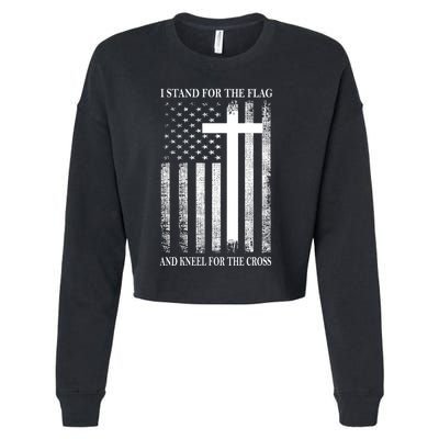 I Stand For The Flag And Kneel For The Cross Usa Flag Cropped Pullover Crew