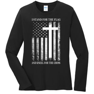 I Stand For The Flag And Kneel For The Cross Usa Flag Ladies Long Sleeve Shirt