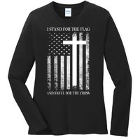 I Stand For The Flag And Kneel For The Cross Usa Flag Ladies Long Sleeve Shirt