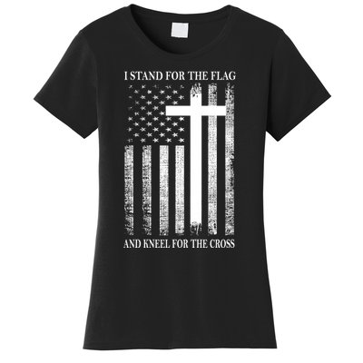 I Stand For The Flag And Kneel For The Cross Usa Flag Women's T-Shirt