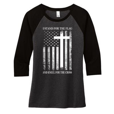 I Stand For The Flag And Kneel For The Cross Usa Flag Women's Tri-Blend 3/4-Sleeve Raglan Shirt