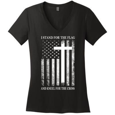 I Stand For The Flag And Kneel For The Cross Usa Flag Women's V-Neck T-Shirt