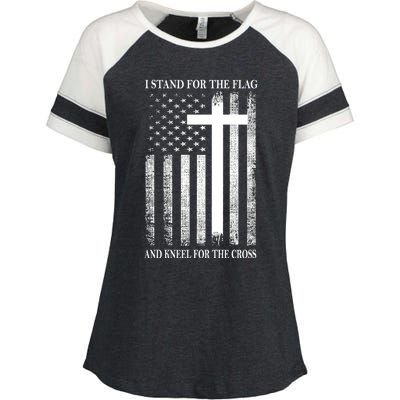 I Stand For The Flag And Kneel For The Cross Usa Flag Enza Ladies Jersey Colorblock Tee