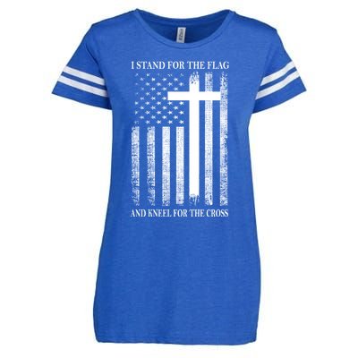 I Stand For The Flag And Kneel For The Cross Usa Flag Enza Ladies Jersey Football T-Shirt