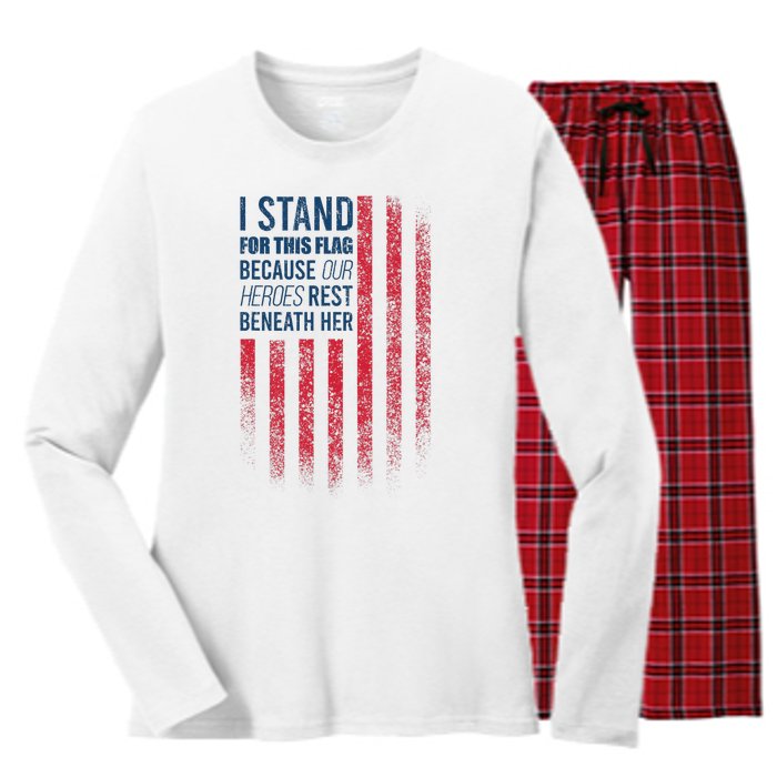 I Stand For This Flag Because Our Heroes Rest Beneath Her Women's Long Sleeve Flannel Pajama Set 