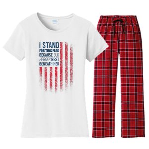 I Stand For This Flag Because Our Heroes Rest Beneath Her Women's Flannel Pajama Set