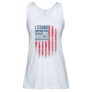 I Stand For This Flag Because Our Heroes Rest Beneath Her Ladies Essential Flowy Tank