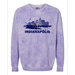 Indiana State Flag Gift Indianapolis Cityscape Gift Indianapolis Gift Colorblast Crewneck Sweatshirt