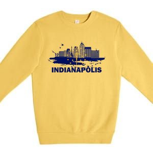 Indiana State Flag Gift Indianapolis Cityscape Gift Indianapolis Gift Premium Crewneck Sweatshirt