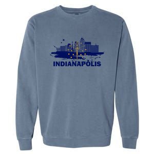 Indiana State Flag Gift Indianapolis Cityscape Gift Indianapolis Gift Garment-Dyed Sweatshirt