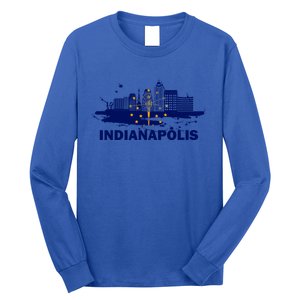 Indiana State Flag Gift Indianapolis Cityscape Gift Indianapolis Gift Long Sleeve Shirt