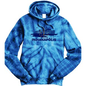 Indiana State Flag Gift Indianapolis Cityscape Gift Indianapolis Gift Tie Dye Hoodie