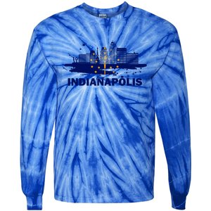 Indiana State Flag Gift Indianapolis Cityscape Gift Indianapolis Gift Tie-Dye Long Sleeve Shirt