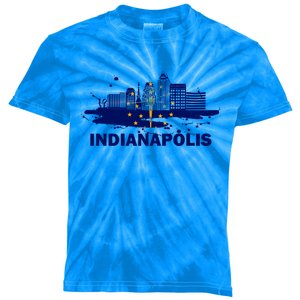 Indiana State Flag Gift Indianapolis Cityscape Gift Indianapolis Gift Kids Tie-Dye T-Shirt