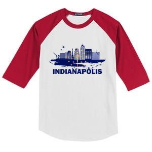 Indiana State Flag Gift Indianapolis Cityscape Gift Indianapolis Gift Kids Colorblock Raglan Jersey