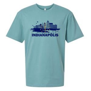 Indiana State Flag Gift Indianapolis Cityscape Gift Indianapolis Gift Sueded Cloud Jersey T-Shirt