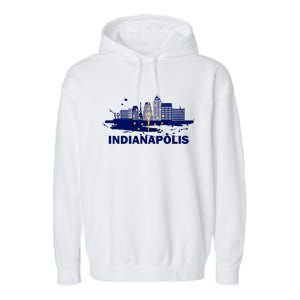 Indiana State Flag Gift Indianapolis Cityscape Gift Indianapolis Gift Garment-Dyed Fleece Hoodie