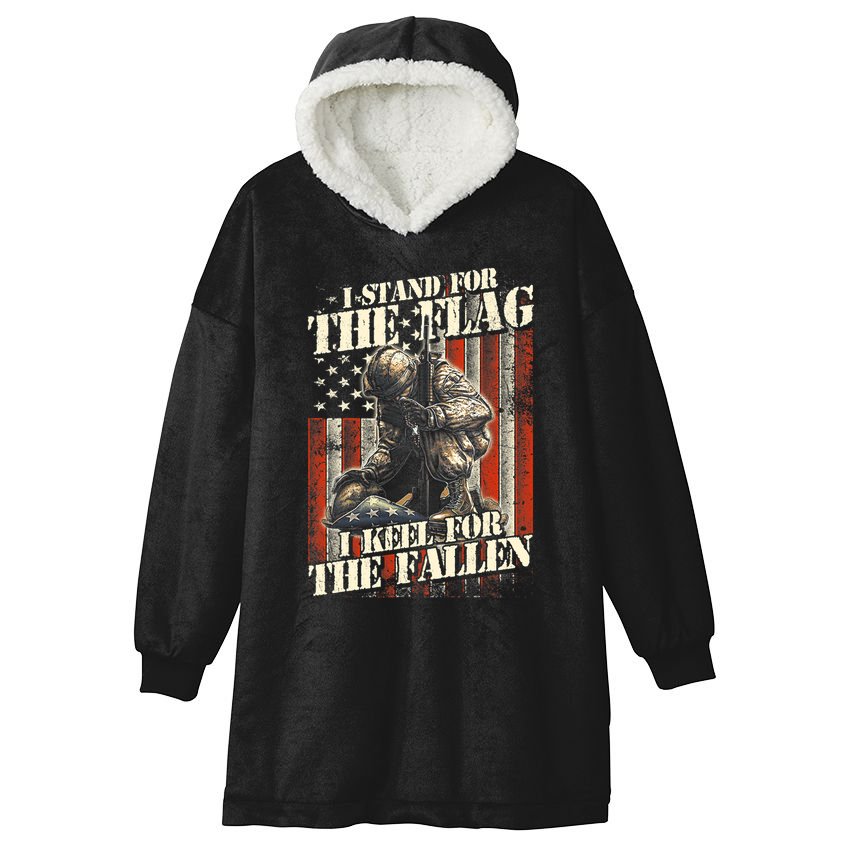I Stand For The Flag Kneel For The Fallen Memorial Day Hooded Wearable Blanket