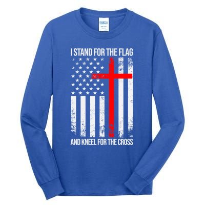 I Stand For The Flag And Kneel For The Cross Usa Flag Funny Gift Tall Long Sleeve T-Shirt