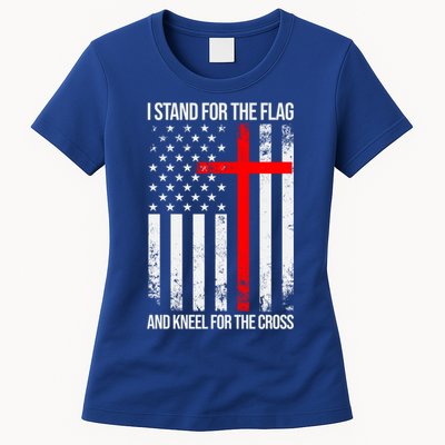 I Stand For The Flag And Kneel For The Cross Usa Flag Funny Gift Womens T-Shirt